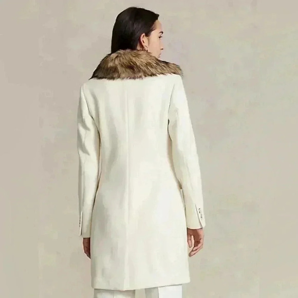 Polo Ralph Lauren Faux Fur Collar Double Breasted Parka Peacoat Long Overcoat 2 - Picture 3 of 9